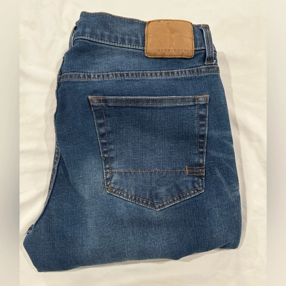 Aeropostale Jeans Men Flex Effects Skinny Blue Distressed Denim Size 34x32 34/32